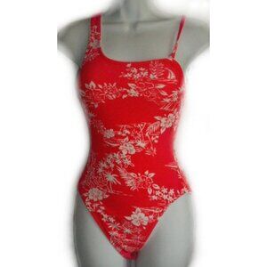 BEACH BAY Tropical Print Unique Shoulder 1 Piece Swimsuit - Sz 6